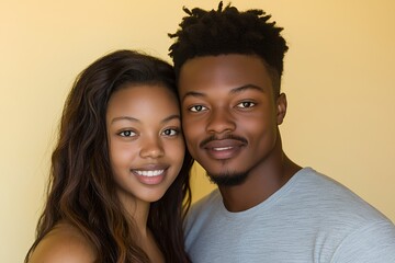 Wall Mural - Portrait of a young couple smiling and looking at the camera.