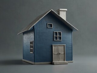 Wall Mural - Simple silver and blue house model on a clean background.