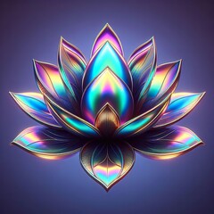 glowing metallic iridescent light RGB color lotus on a solid background