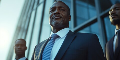 Canvas Print - Businessman outside office building