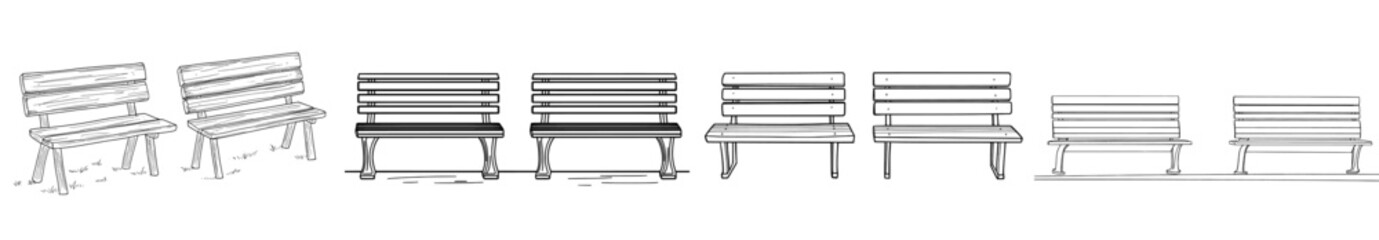 A bench in the park, a garden bench with a continuous line drawing. An isolated illustration of a linear modern design on white