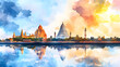 © john - Watercolor panorama illustration of iconic landmarks for tamil nadu day