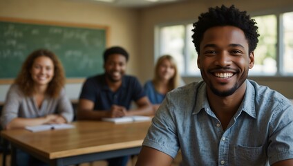 Wall Mural - Smiling man in a classroom environment.