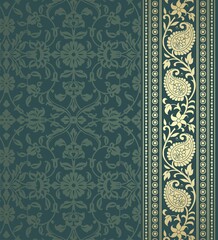 Wall Mural - wedding card design, traditional paisley floral pattern , royal India	