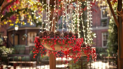 Sticker - A Christmas hanging basket with red berries