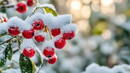 Wall Mural - Snowy Red Berries.