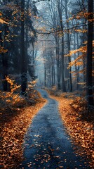 Wall Mural - Autumn Forest Path: A Serene and Enchanting Landscape