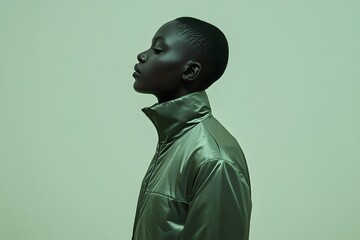 portrait of a young african person in a green jacket