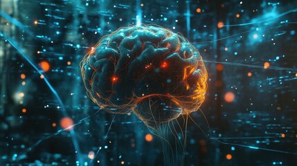 Wall Mural - ai with neural network brain in a digital environment