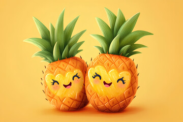 Wall Mural - Cute cartoon pineapple love couple characters, illustration