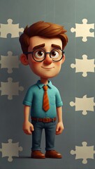 Wall Mural - Puzzled person illustration, trendy cartoon character.