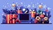 © Chon.Design - Merry Christmas, gaming consoles and controllers, flat design illustration