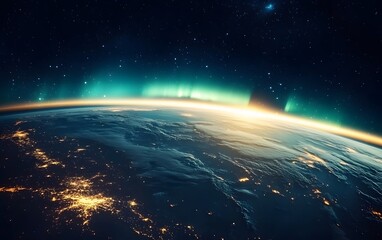 Wall Mural - Stunning view of the earth from space with aurora borealis