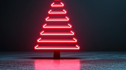 Wall Mural - Glowing neon Christmas tree decoration on dark background, symbolizing festive holiday spirit and modern design