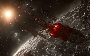 Wall Mural - futuristic spacecraft exploring the moon