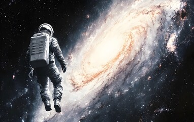 Wall Mural - astronaut floating in space against a backdrop of a swirling galaxy