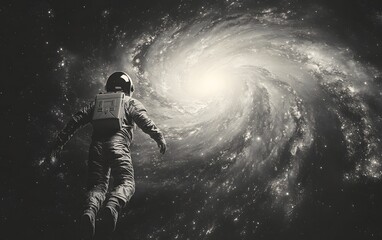 Wall Mural - astronaut floating in space near swirling galaxy