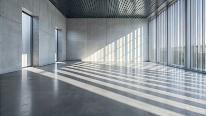 Canvas Print - Sunlit concrete hallway with long shadows and a minimalist design.