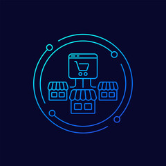 Sticker - marketplace, online shops icon, linear design