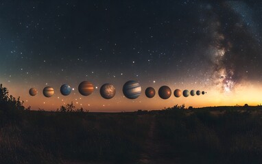 Wall Mural - solar system planets in night sky