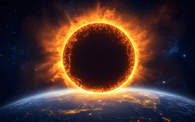 Wall Mural - Dramatic solar eclipse over earth