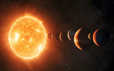 Wall Mural - planets orbiting a bright sun in space