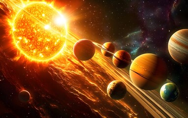 Wall Mural - stunning solar system with planets orbiting a fiery sun