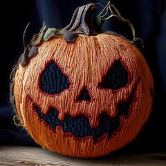 Wall Mural - Halloween pumpkin in embroidery style