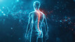 © Martinesku - Futuristic biomedical concept of a holographic scanning a patient's backbone for spinal disc herniation diagnosis 3d illustration, 3d rendering with copy space