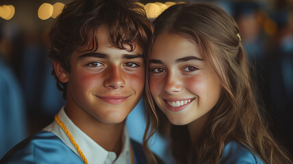 two teenagers looking happy after graduating high school,