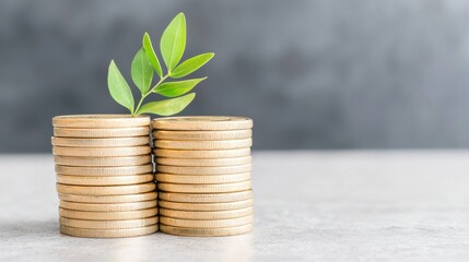 Wall Mural - Green Plant Growing From Stacks of Coins