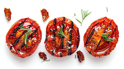 Tasty grilled tomatoes isolated on white background