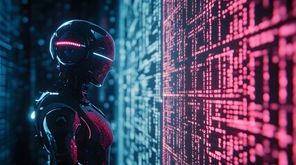 Futuristic cyborg in digital environment
