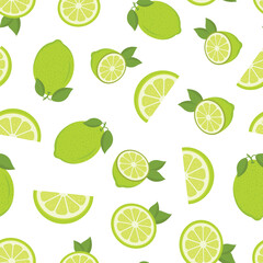 Lime fruit icon seamless pattern background in flat style. Organic fruits vector illustration on isolated background. Vitamin C food sign business concept.