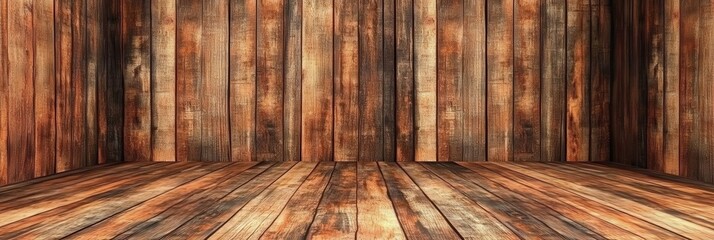 Sticker - Wooden Background with Brown Paneling and Floor