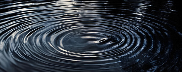 Canvas Print - Black Water surface with gentle ripples and concentric rings, capturing the serene and refreshing essence of calm water