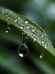 Wall Mural - Close-up of rainwater droplets on a leaf.