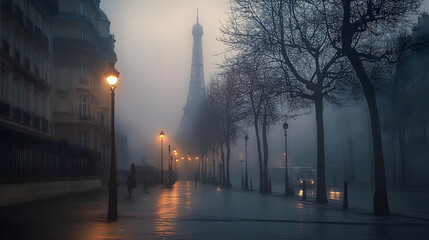 Canvas Print - Foggy morning on Parisian street