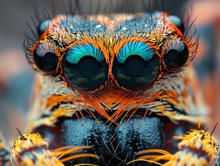 Wall Mural - Close Up Portrait of a Colorful Jumping Spider with Striking Eyes