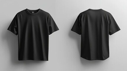 Black male T-shirt mockup template, front and back view, on a plain background, perfect for adding your logo or custom artwork