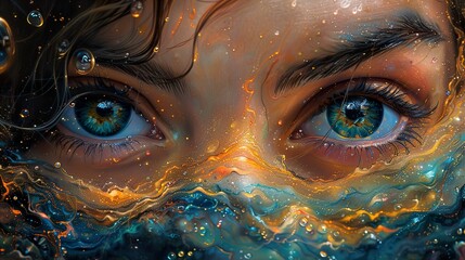 Canvas Print - Close-Up of a Dreamlike Eye with Liquid Gold and Blue