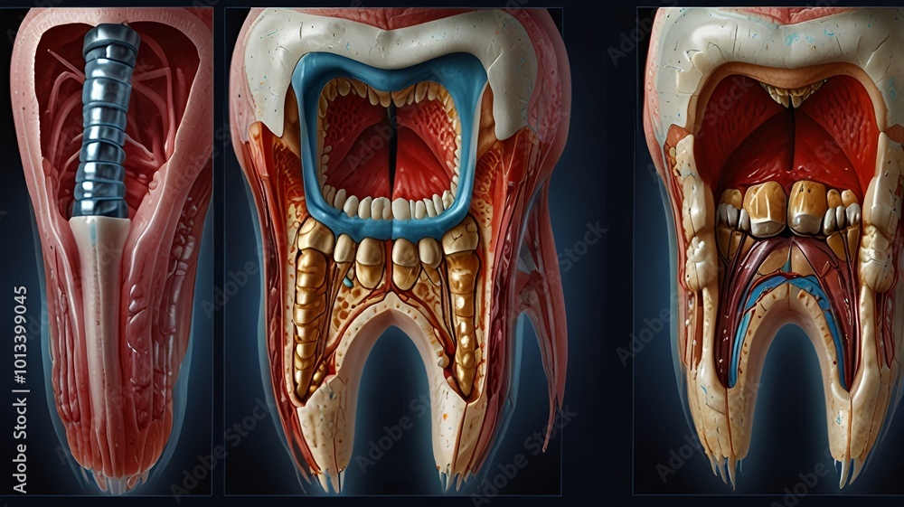 Medical, xray and illustration of teeth in mouth for wisdom tooth ...