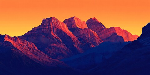 Wall Mural - a vibrant sunset casts a warm glow over a mountain range, illuminating the peaks in shades of red an