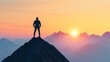 © wipawan - Visionary Leadership: A figure standing on a mountaintop, gazing into the horizon as the sun rises, symbolizing visionary leadership and the ability to see beyond the present towards future possibilit