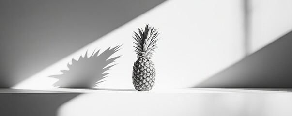 pineapple in black and white with shadow on white background