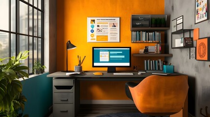 Web UI-UX design, SEO optimization marketing. Studying at home, online education at the university. Web building and cooperation meeting. 3d render illustration. 