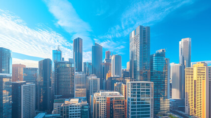  City Skyline and Skyscrapers Under Blue Sky and White Clouds Aerial View