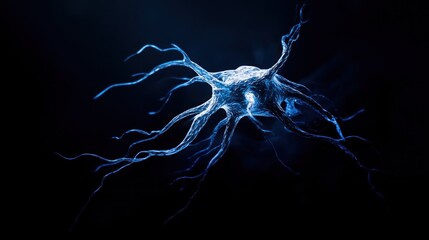 Poster - Blue Neuron Cell Under a Microscope