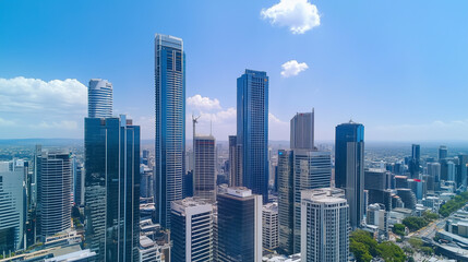 City Skyline and Skyscrapers Under Blue Sky and White Clouds Aerial View