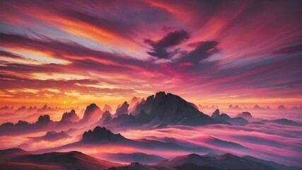 Wall Mural - A beautiful sunrise breaking over the horizon, with shades of pink, orange, and gold coloring the sky as the sun begins to rise
